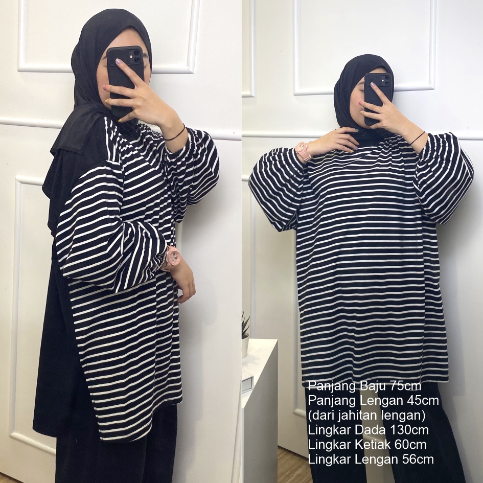 Jual Atasan Wanita Blouse Oversize Alice Stripes Femonritch Hijab Dan Wudhu Friendly Shopee 1793