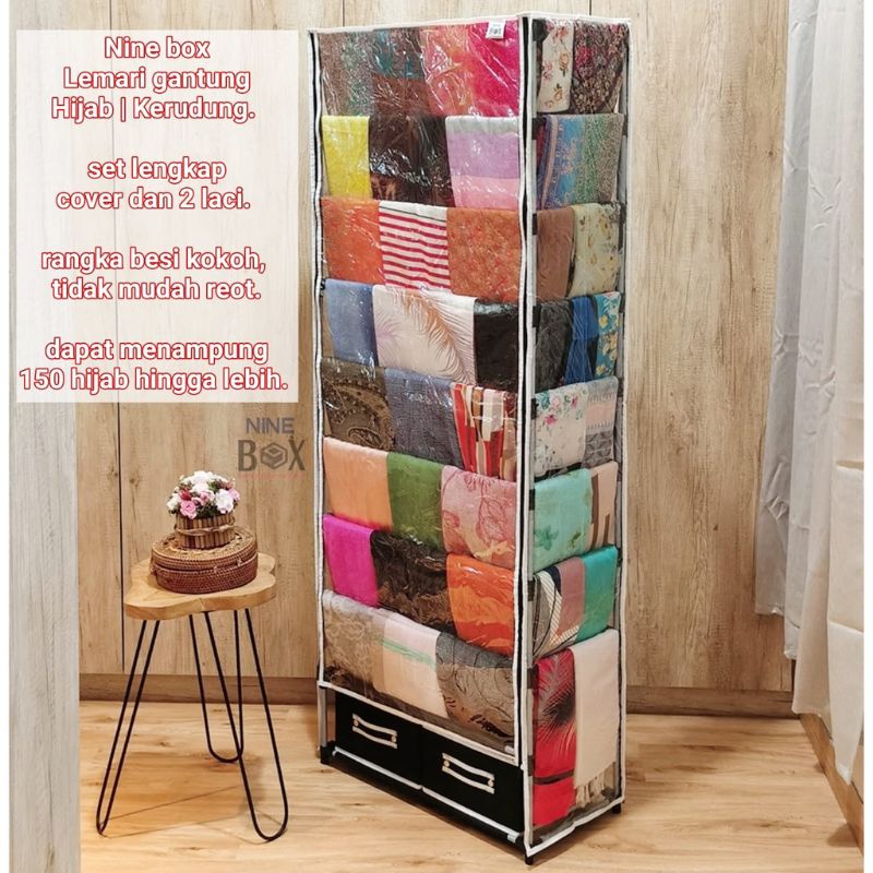 Jual Nine Box Rak Hijab Cover Transparan Plus 2 Laci / Rak Gantung ...
