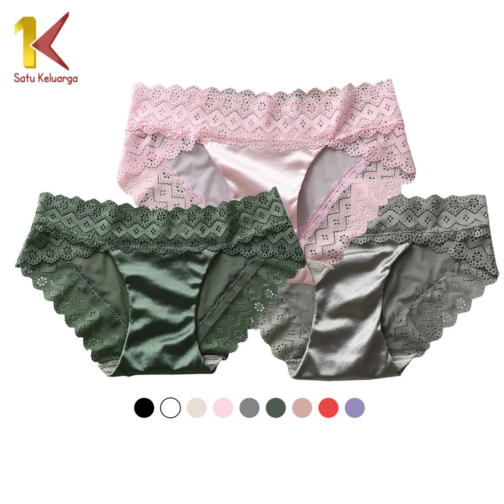 Jual 1K Celana Dalam Wanita Motif List Renda Undies Kombinasi Satin ...