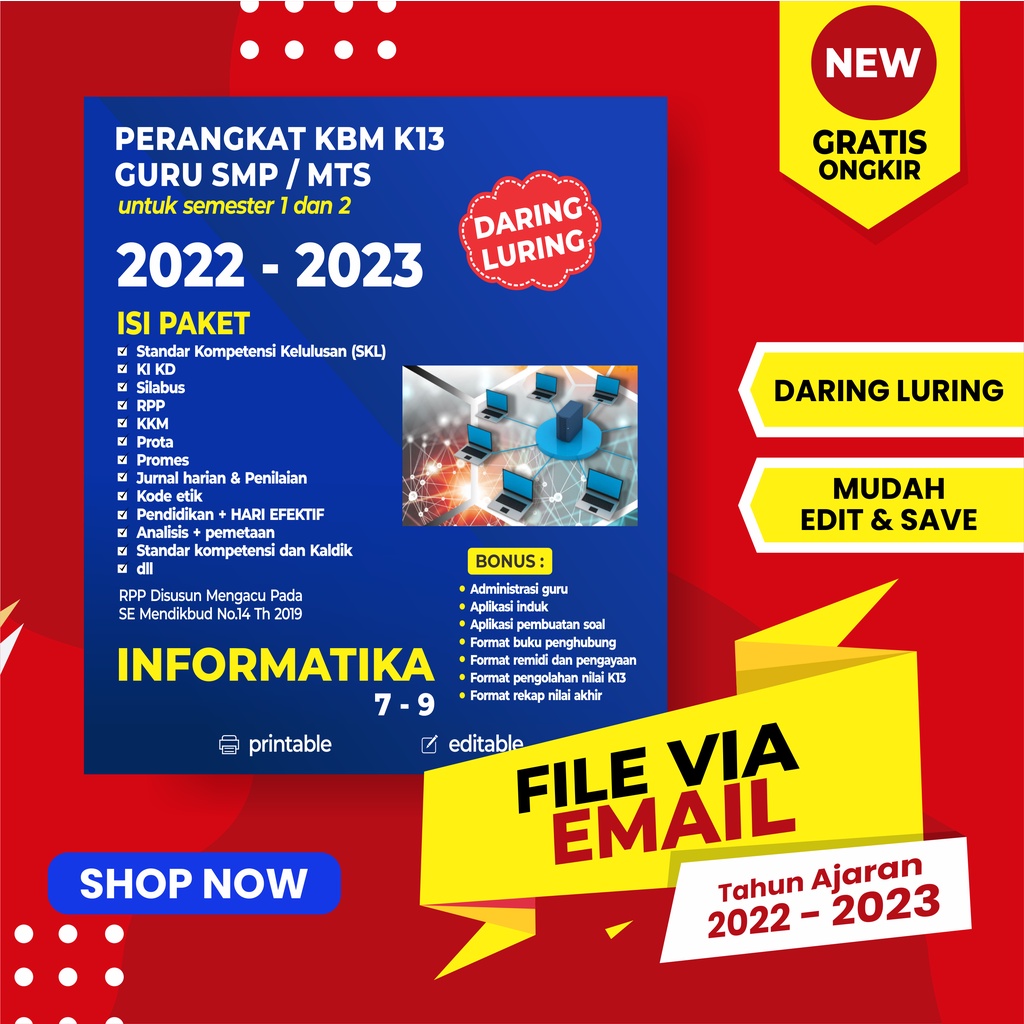 Jual RPP INFORMATIKA SMP FORMAT 1 LEMBAR K13 KELAS 7, 8, 9 KURTILAS ...