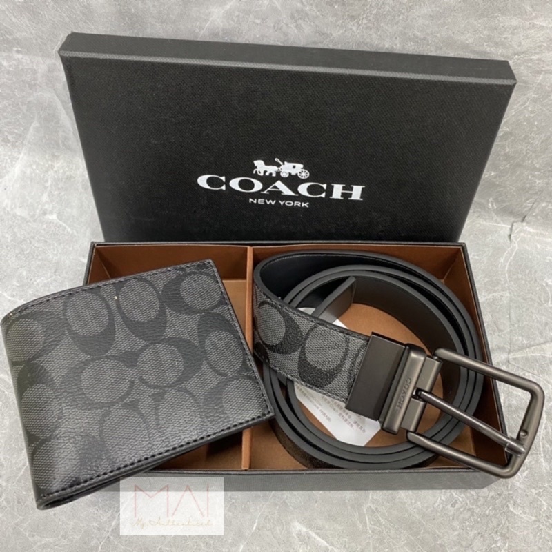 Jual COC Men Gift Set Belt And Wallet In Signature Canvas Black ...