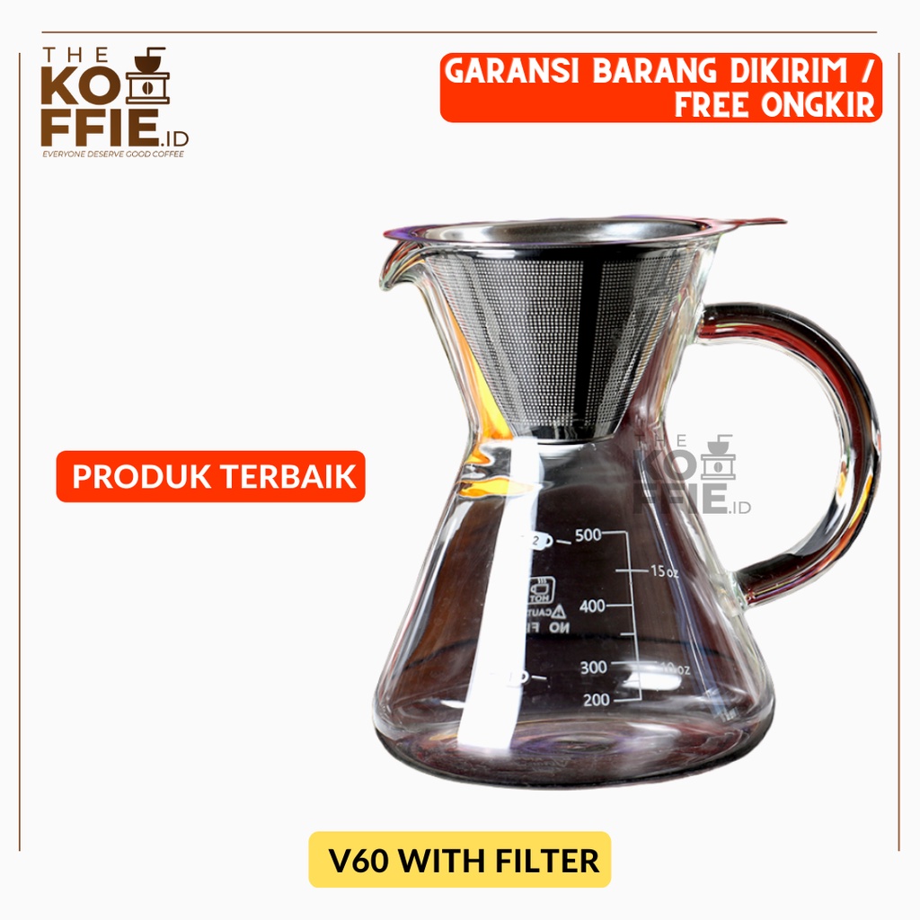 Jual Coffee Maker Pot V60 Teko Kopi Barista Borosilicate Glass 500ml