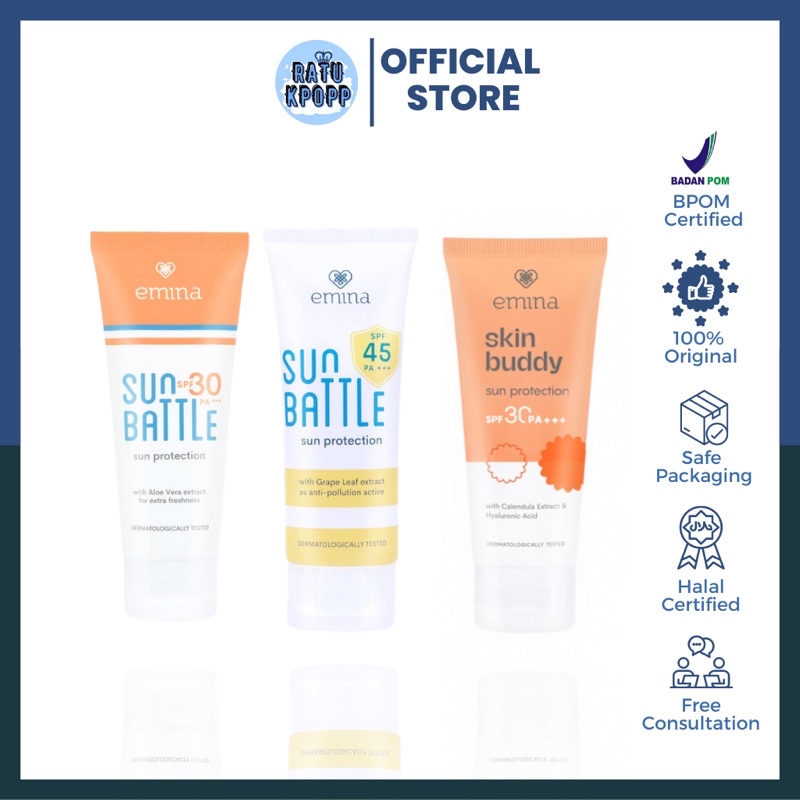 Jual EMINA Sun Battle SPF 30 PA+++ Sun Battle SPF 45 Skin Buddy