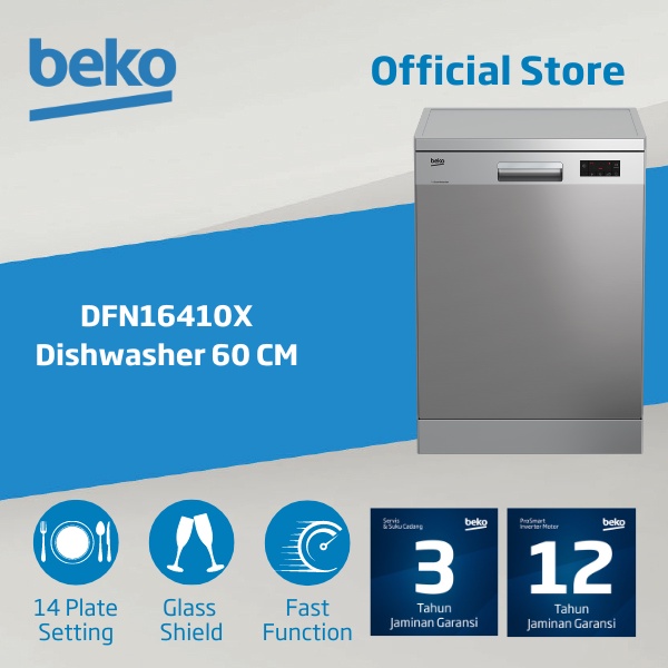 Jual Beko Dishwasher 60cm, 14ps, Inverter DFN16410X Stainless