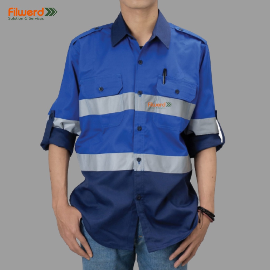 Jual Wearpack Safety Atasan Biru Dongker Kemeja Safety Baju K Baju Kerja Lapangan Proyek