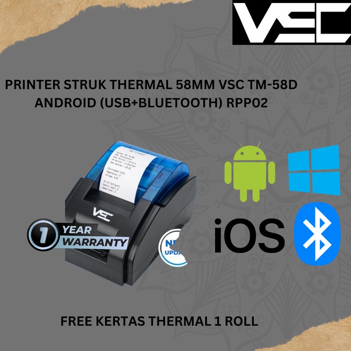 Jual PRINTER STRUK THERMAL 58MM VSC TM-58D ANDROID (USB+BLUETOOTH ...