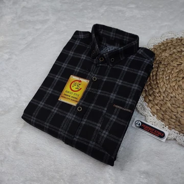 PERFECT STYLE Kemeja Flanel Pria Premium Lengan Panjang Motif Kotak Kecil Abu