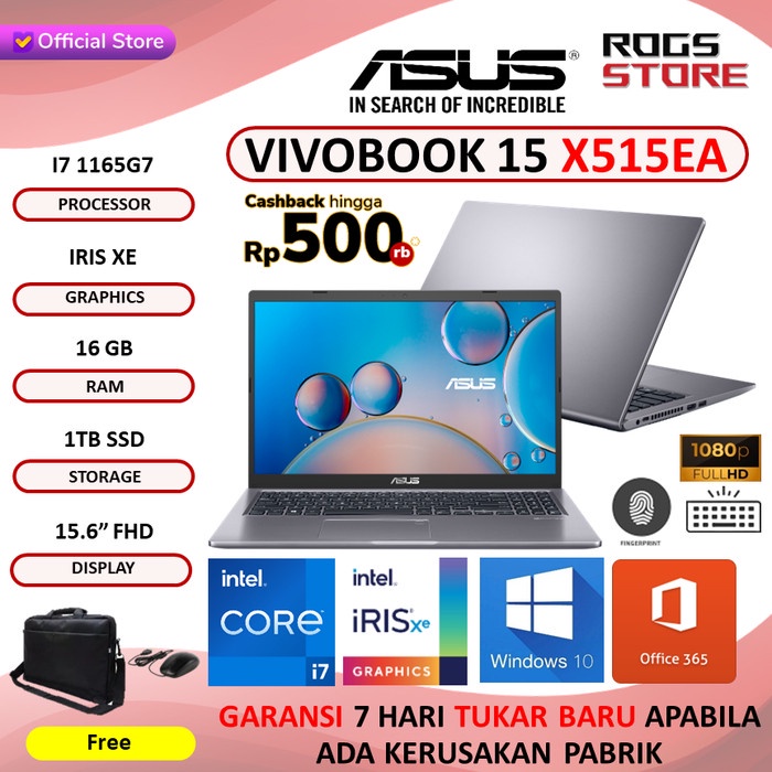 Jual Mahesstore Laptop Asus Vivobook 15 X515ea I7 1165g7 Iris Xe 16gb 1tb Ssd 156fhd Laptop