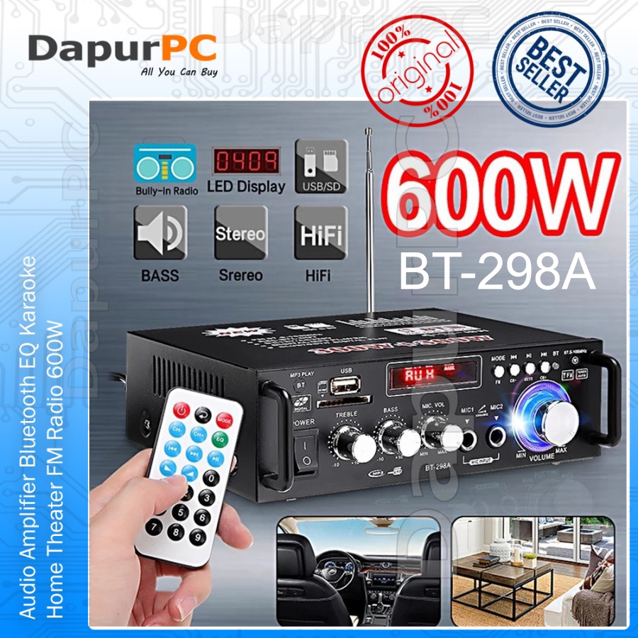Jual Audio Amplifier Bluetooth EQ Karaoke Home Theater + FM Radio 600W