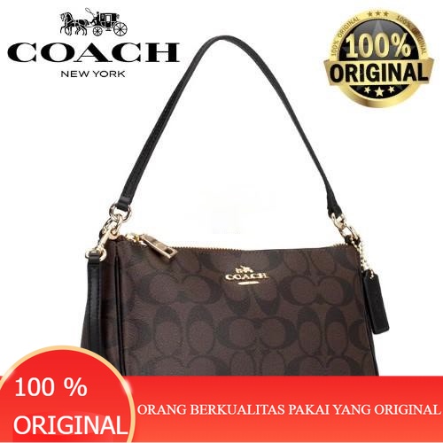 Jual (100 ORIGINAL) Tas COACH Top Handle Pouch Signature Brown
