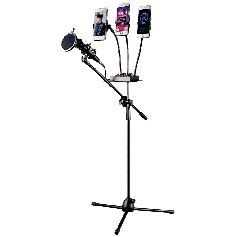 Jual Microphone Standing Holder Tripod with 3 x Smartphone Holder stand