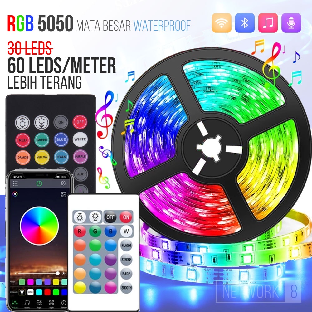 Jual LAMPU LED STRIP RGB REMOTE CONTROLLER BLUETOOTH 12V KOMPLIT 60 120 ...