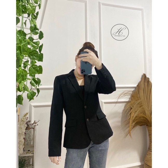 Jual BLAZER HITAM WANITA KERJA KANTORAN BLAZER FORMAL BLACK BLAZER