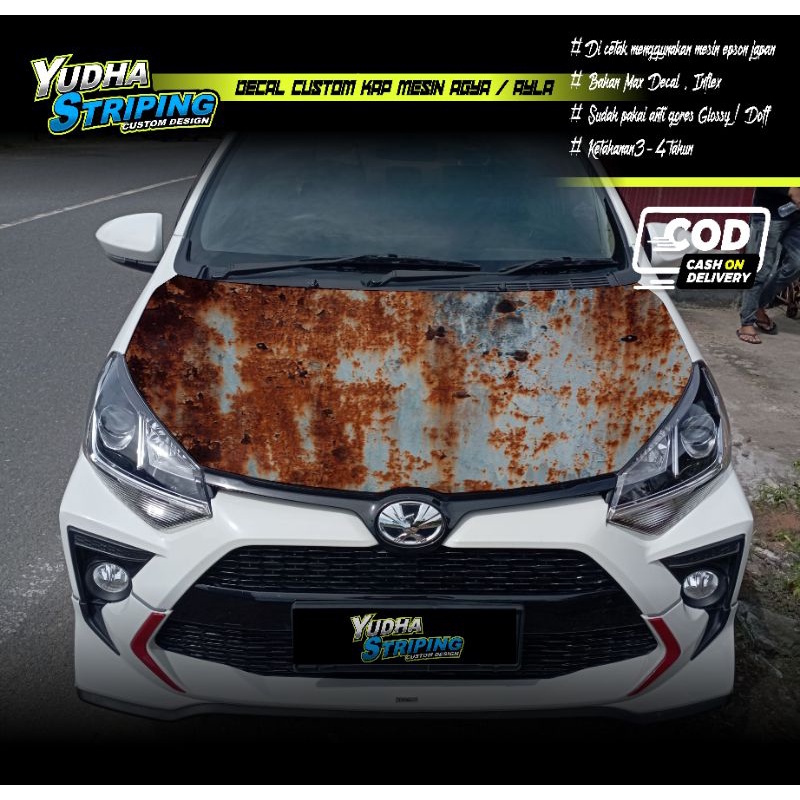 Jual STICKER KAP MESIN MOTIF RUSTY METAL TEXTURE MOBIL AGYA, AYLA, JAZZ ...