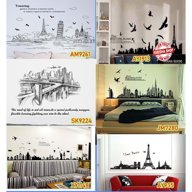 Jual KOTA DUBAI PARIS EIFFEL (90x60) Stiker Dinding / Wall Sticker