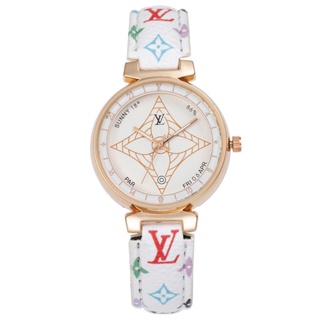 【KOTAK LV GRATIS】LV Jam Tangan Wanita Kulit Emas Jam Tangan Vintage Fashion  Kasual