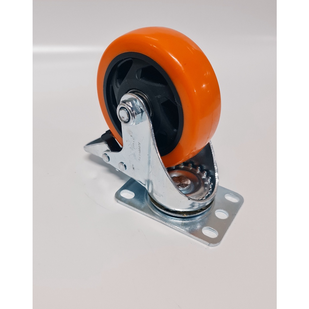 Jual Roda Pu oren Xander 4 inch (putar+rem) | Shopee Indonesia