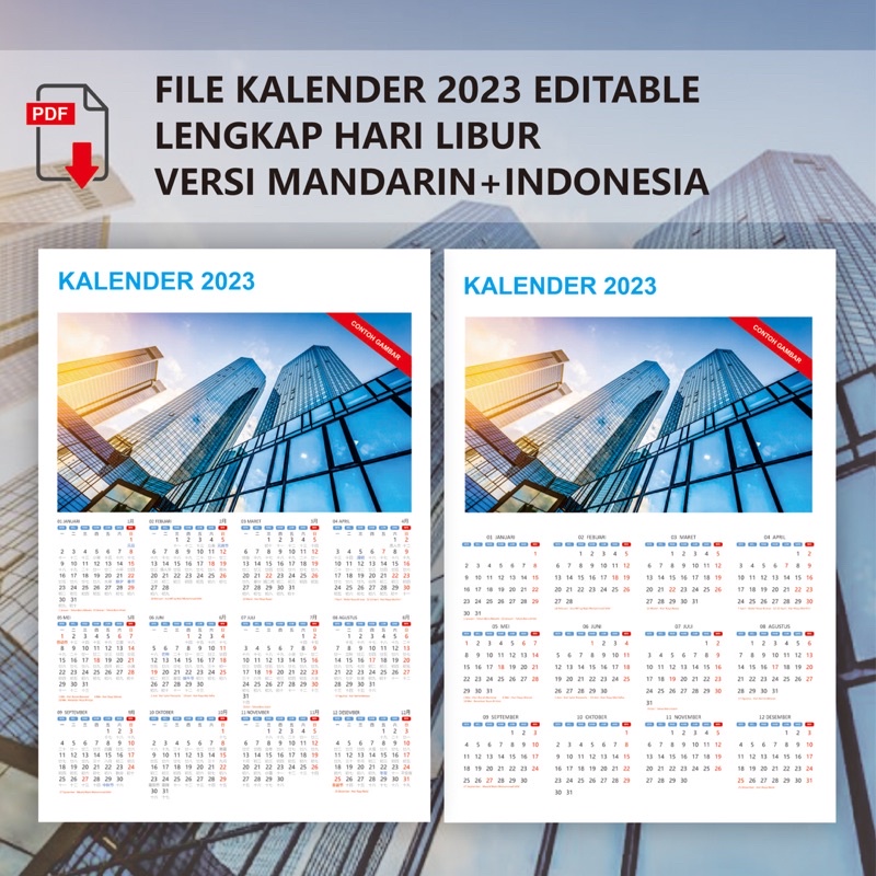 Jual File Template Kalender Dinding 2023 Editable Lengkap Hari Libur