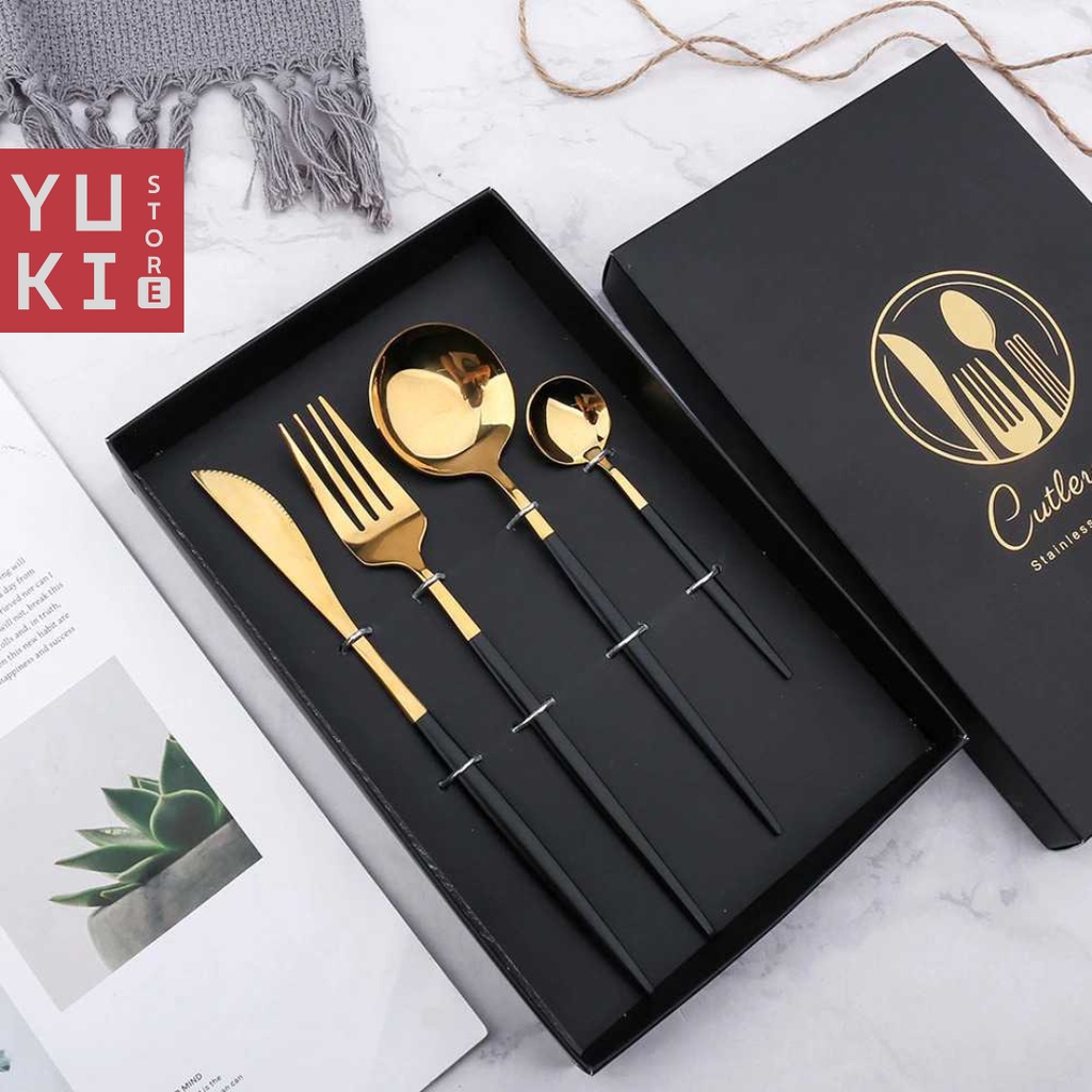 Jual YUKI Set Alat Makan Elegan Sendok Garpu Aesthetic Pelengkapan ...
