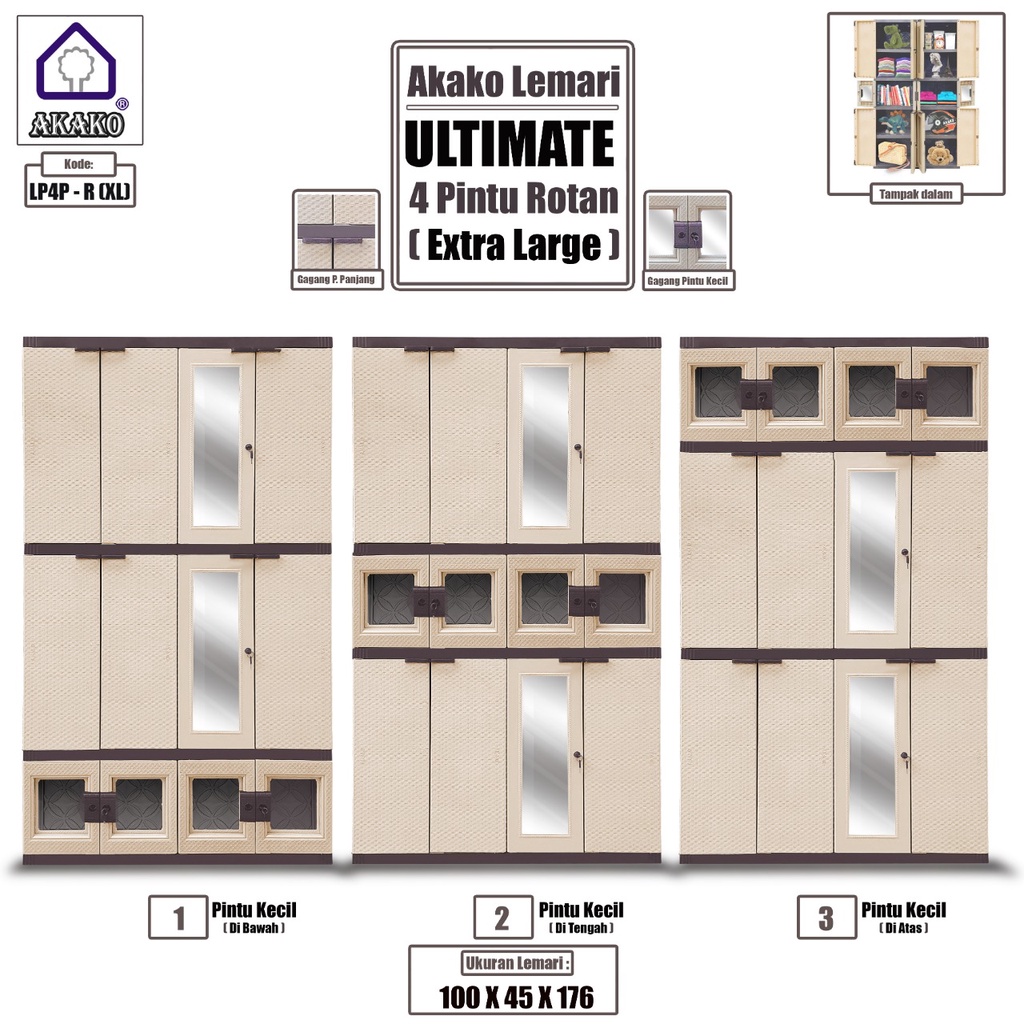 Jual AKAKO Lemari ULTIMATE 4 Pintu Rotan (Extra Large) | Shopee Indonesia