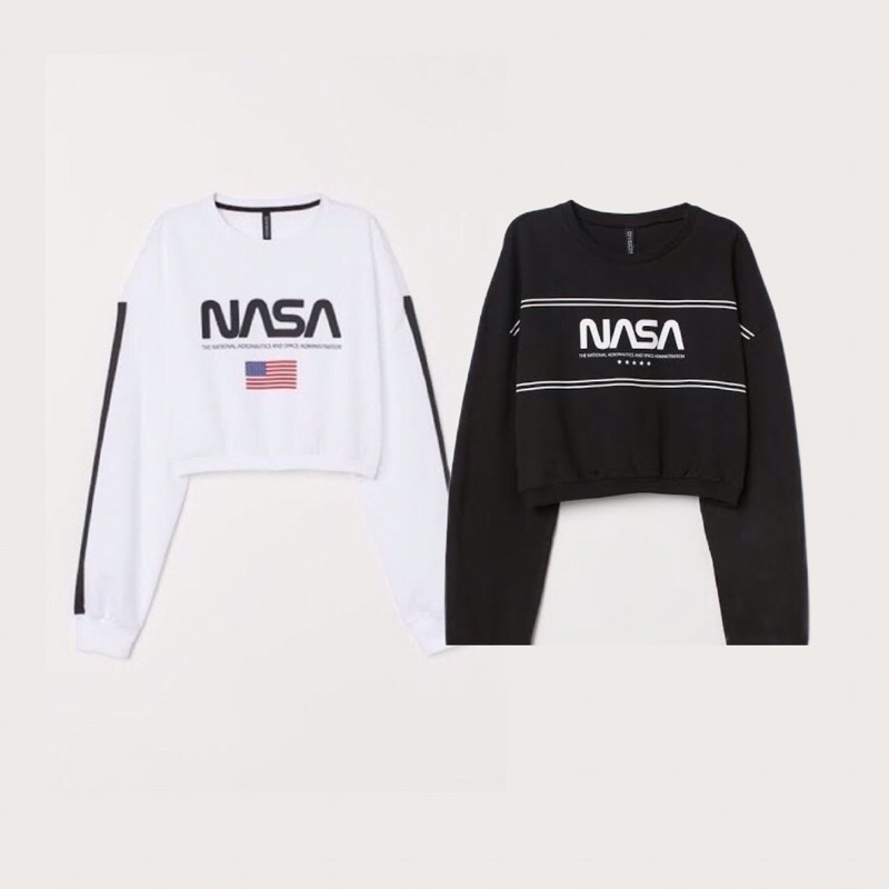 H M NASA FLAG WHITE BLACK CROP TOP SWEATER HNM