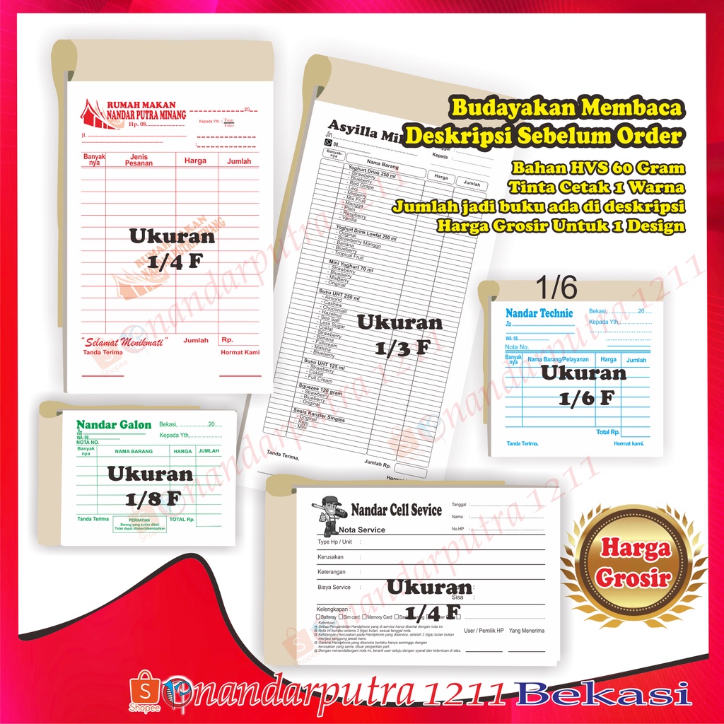 Jual Cetak Nota Custom 1 Ply / Nota HVS | Shopee Indonesia