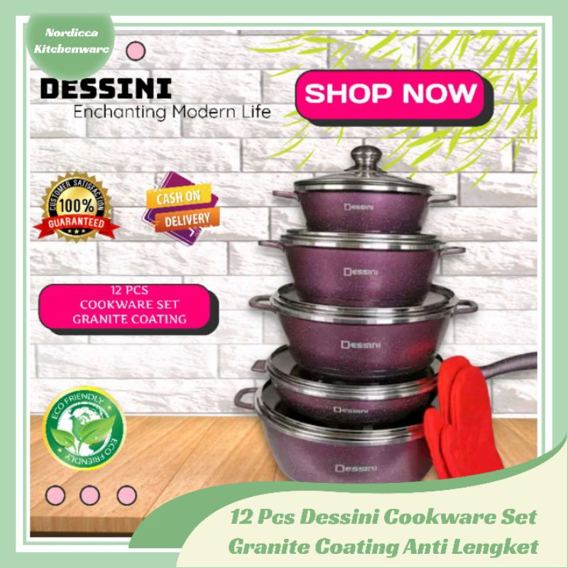 Jual Dessini 12 Pcs Cookware Set Granite Coating Pan Non Stick Anti ...