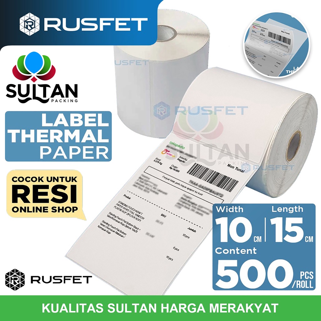 Jual Label Kertas Stiker Thermal Rusfet 10x15 500 Resi Paper sticker ...