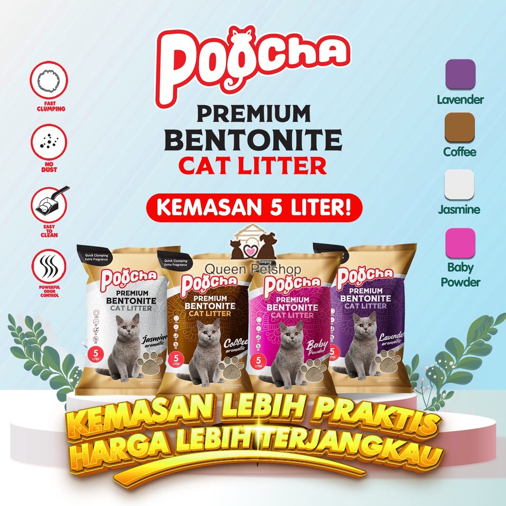 Jual Pasir kucing wangi gumpal Poocha Premium 5 Liter - Poocha premium ...