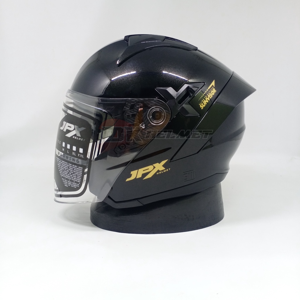 Jual Helm Jpx Nova X Solid Black Metallic Gold Open Half Face Original