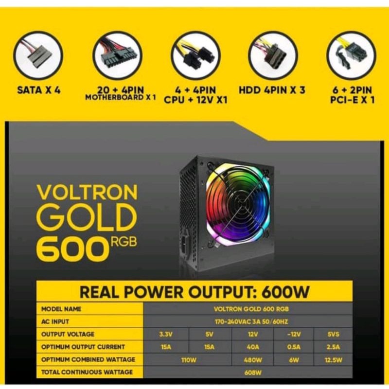 Jual Powersupply PSU Armageddon gold 600 watt RGB Shopee Indonesia