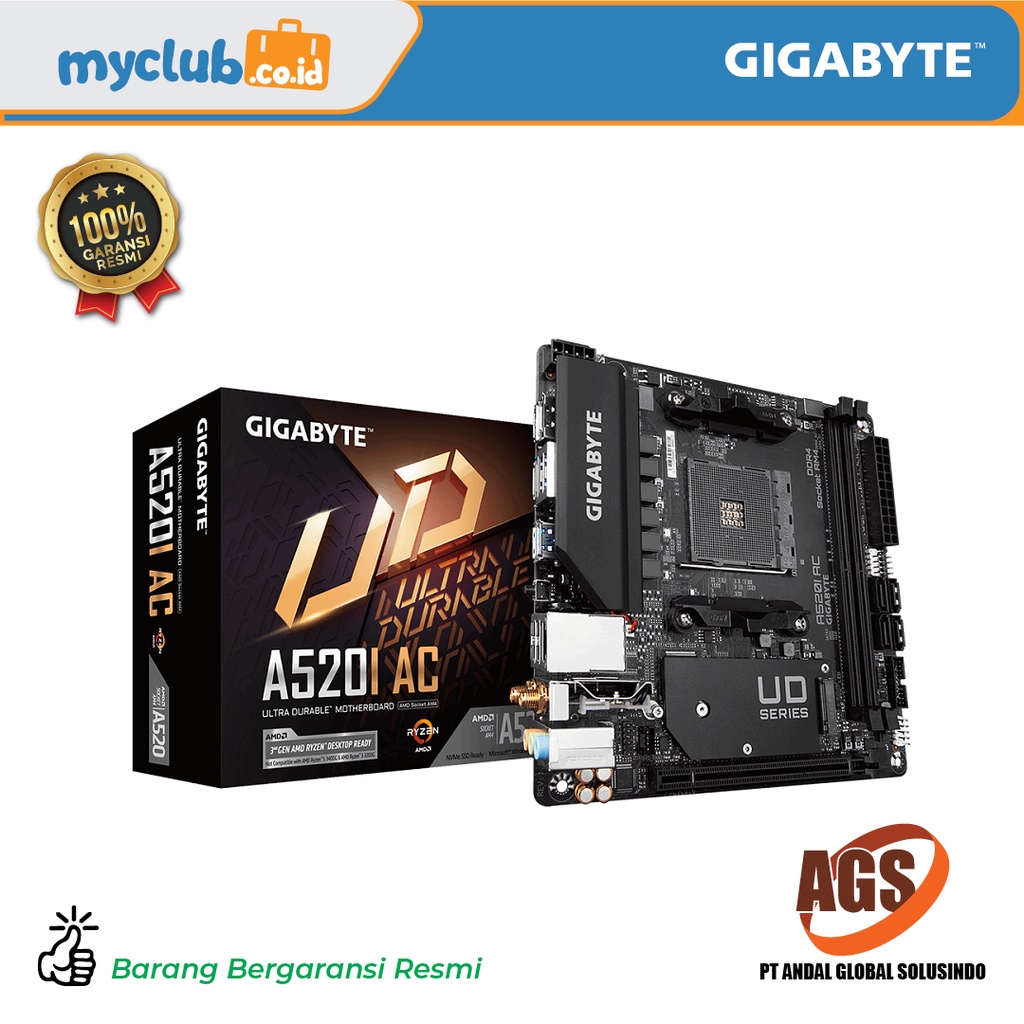 Jual Gigabyte Motherboard AMD A520I AC Socket AM4 MiniITX 2 x DDR4
