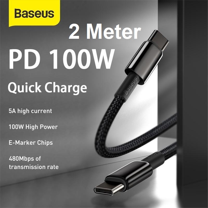 Jual BASEUS ORIGINAL Kabel Data Tungsten Gold 2M Type C To Type C 100W 5A Super Fast Charging 2