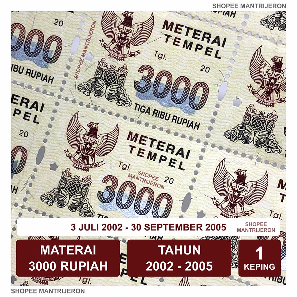 Jual Materai 3000 Tahun 2002-2005 Meterai Tempel 3 Ribu 3.000 Tiga Ribu ...