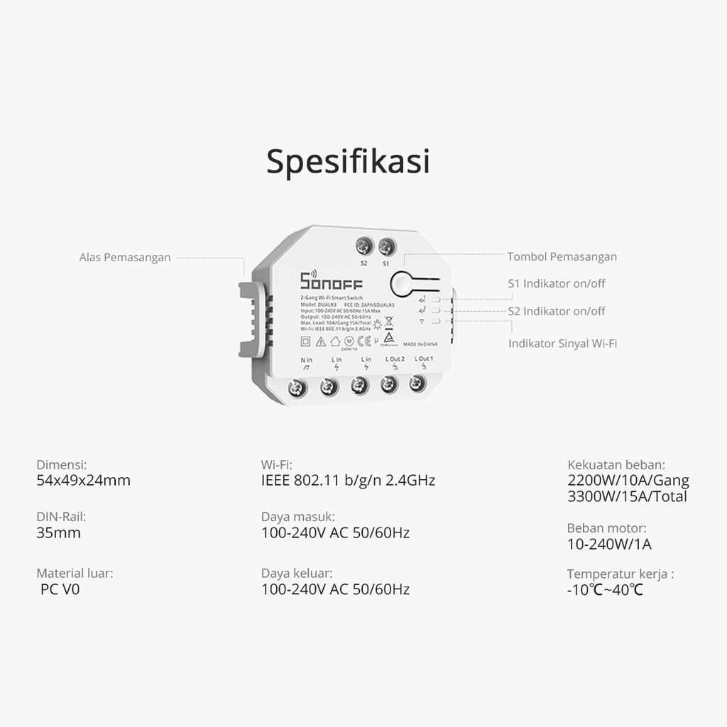 Jual Sonoff Smart Switch DUALR3 Lite Breaker Wireless Switch Saklar ...