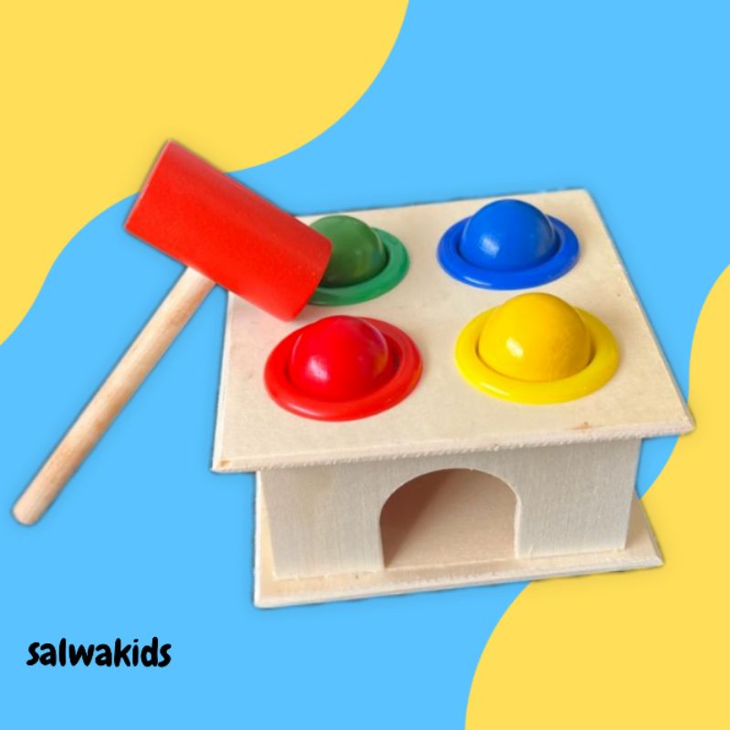 Jual Hammer Case Mainan Montessori pukul bola ke lubang kayu Shopee