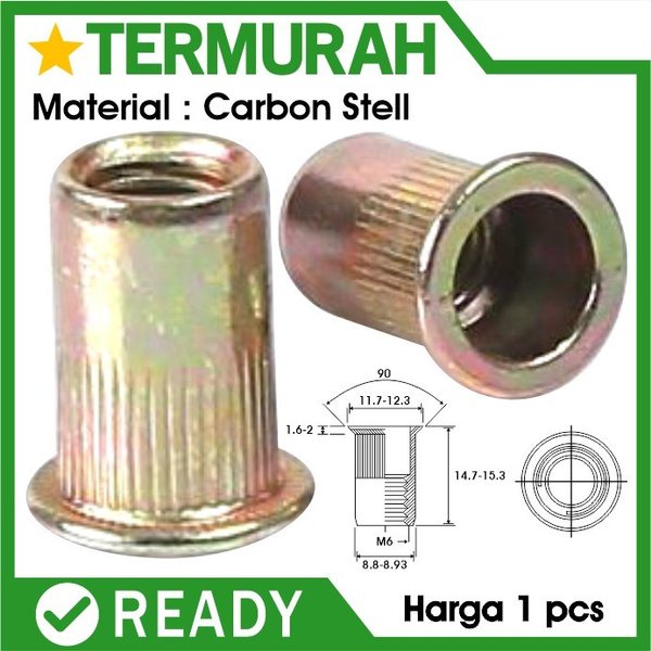 Jual M6 Mur Rivet Nut Rivnut Kuning Besi Carbon Steel Nutsert Tanam ...
