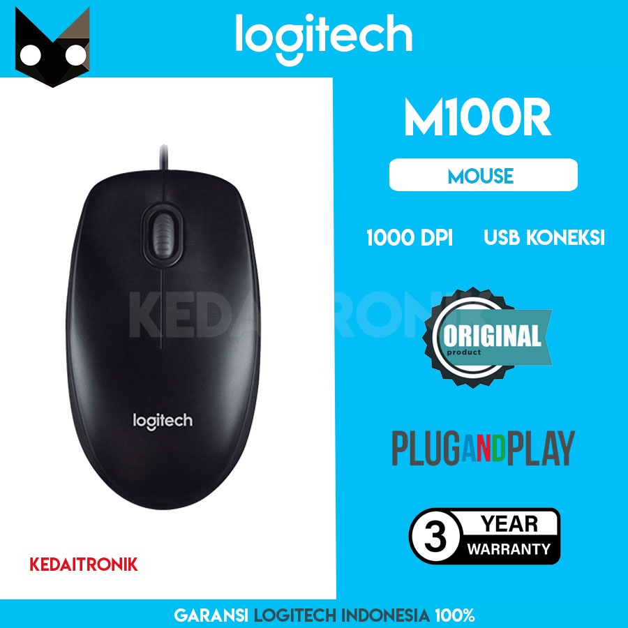 Jual Logitech M100R Mouse Optical USB ORIGINAL M100R Kabel | Shopee ...