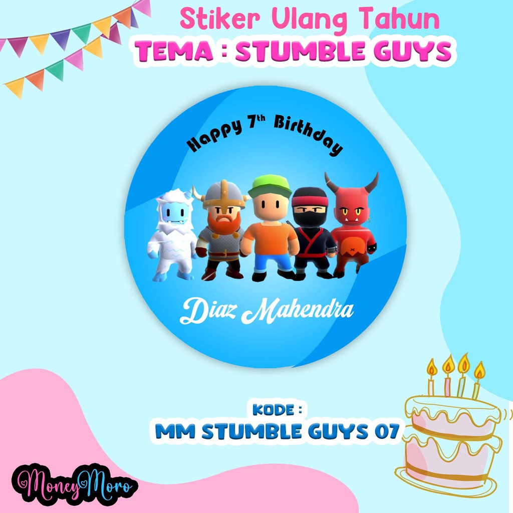 Jual MoneyMoro Stiker Ultah Stumble Guys Label Ulang Tahun Anak Custom ...