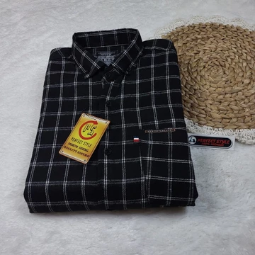 PERFECT STYLE Kemeja Flanel Pria Premium Lengan Panjang Motif Kotak Kecil Abu