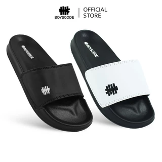 BOYSCODE Sendal Selop Distro Pria Wanita Original Petir Logo Hitam Putih / Slop Pria / Slip On Pria