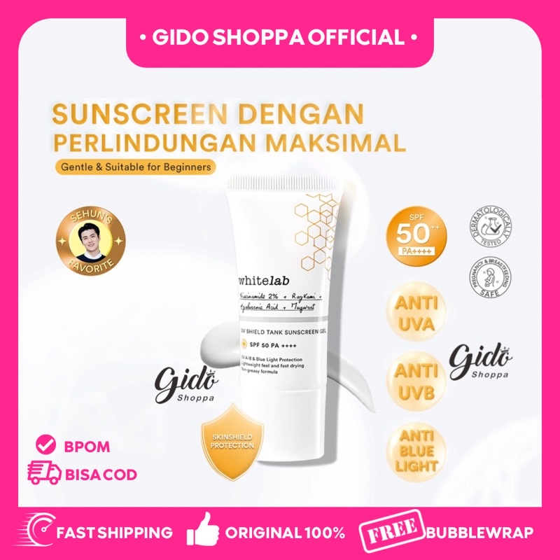 Jual [ORIGINAL] WHITELAB UV SHIELD TANK SUNSCREEN GEL SPF 50 GIDO