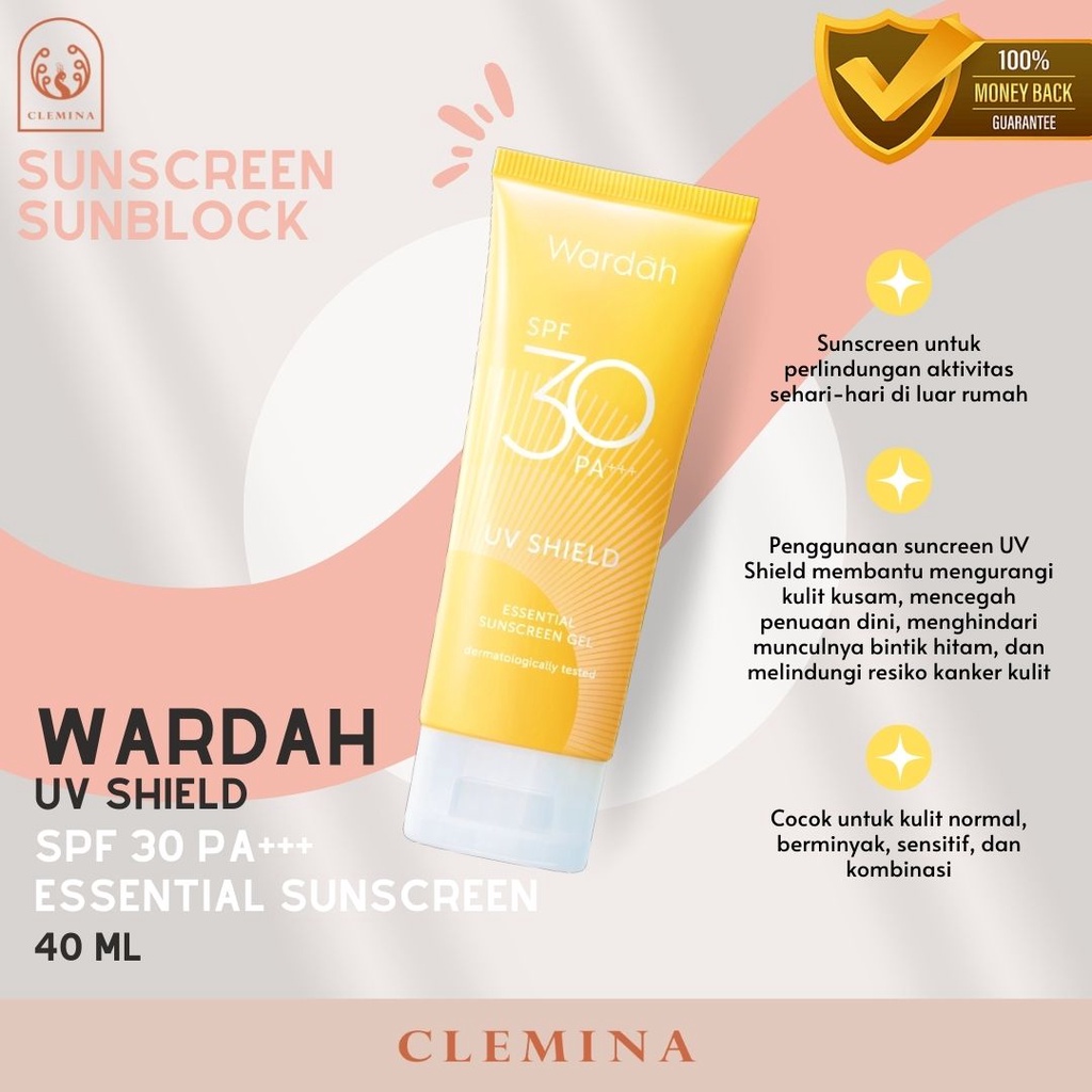 Jual Wardah UV Shield Essential Sunscreen Gel SPF 30 PA +++ Sunblock 40 ...
