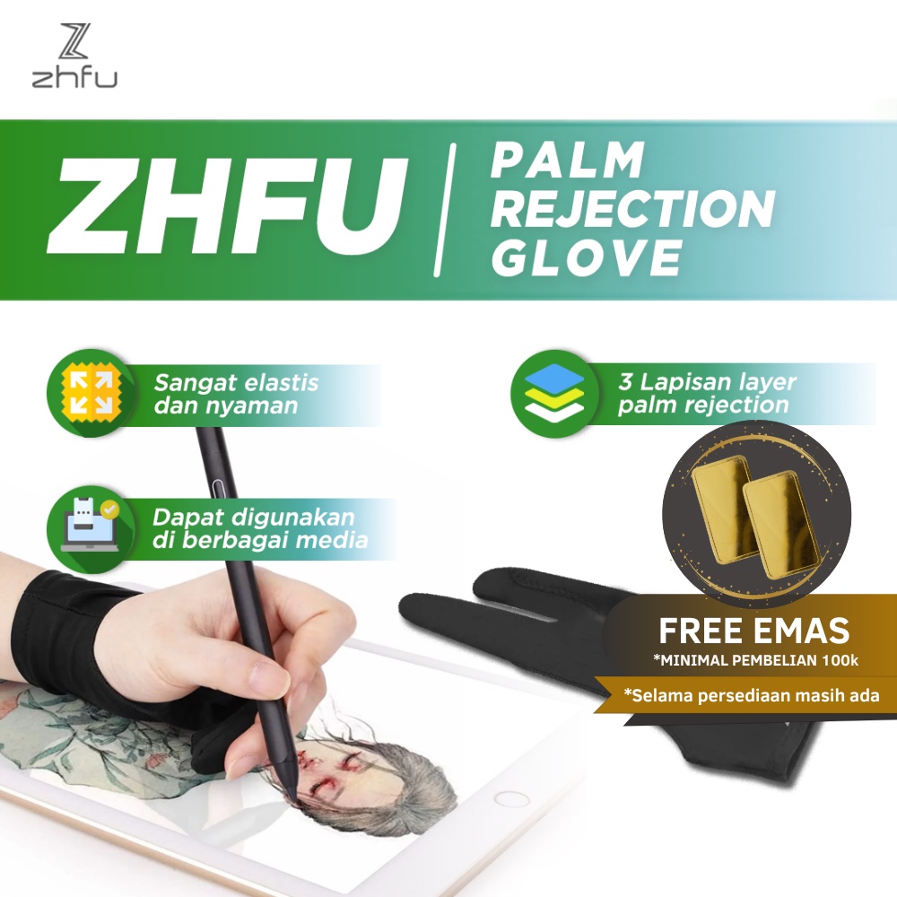 Zhfu Palm Rejection Glove Sarung Tangan Stylus Tablet Ipad Drawing