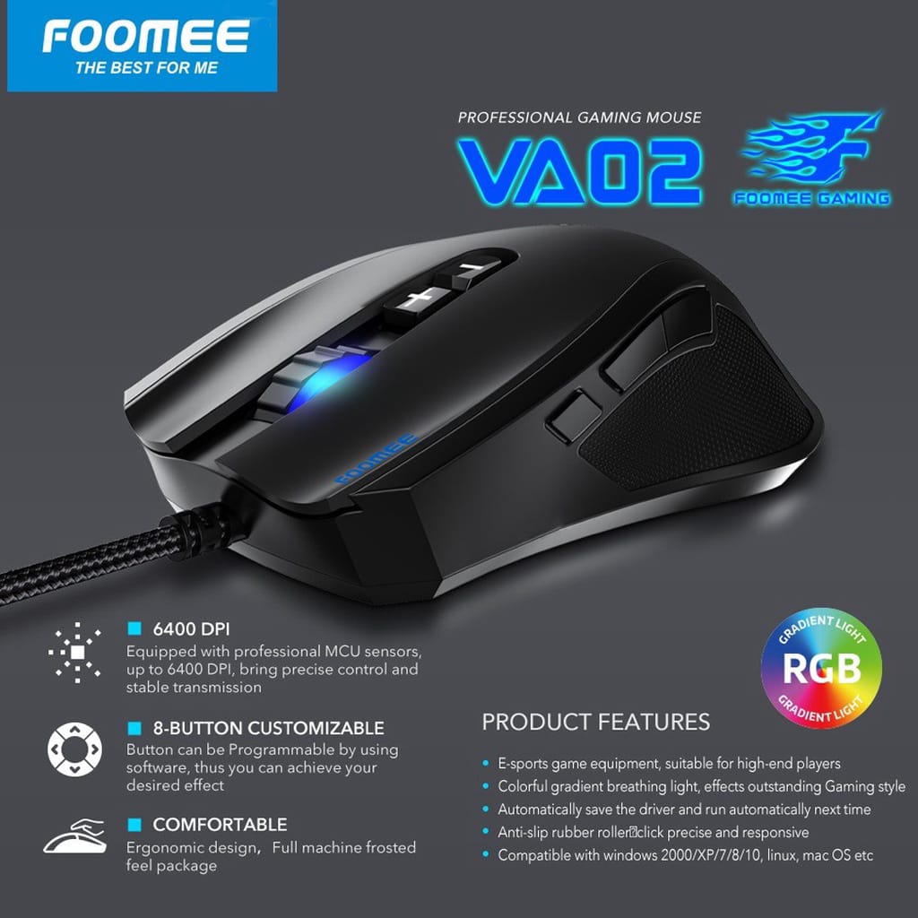 Jual FOOMEE VA02 Wired Mouse Gaming Optical Mouse Gaming RGB 6400 DPI ...