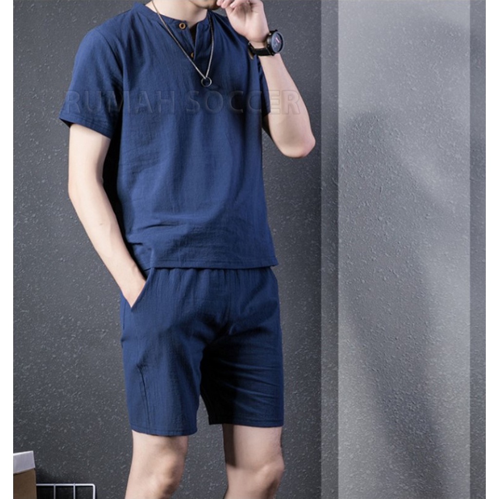 Jual SETELAN SANTAI PRIA AMOND Baju Kaos Polos Celana Pendek Pria