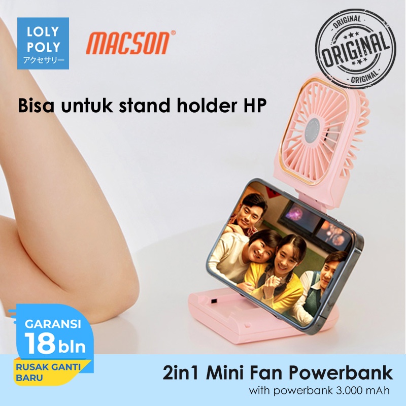 Jual Lolypoly Mini Fan Portable USB Lipat With Powerbank 3.000mah 1A ...