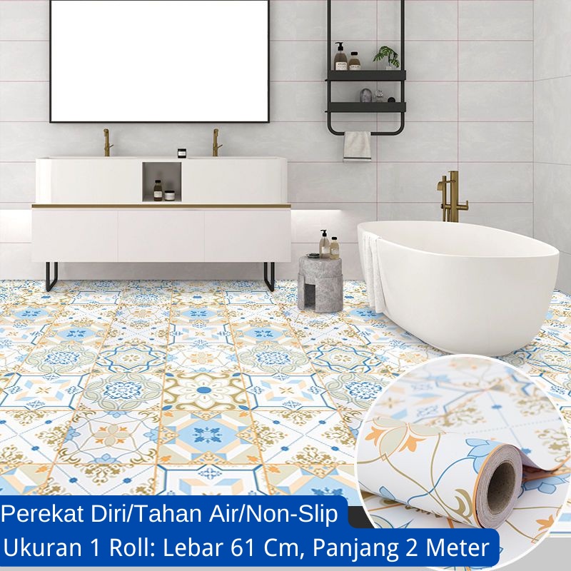 Jual Wallpaper Kamar Mandi Tahan Air Perekat Diri 2 Meter Lantai Pvc