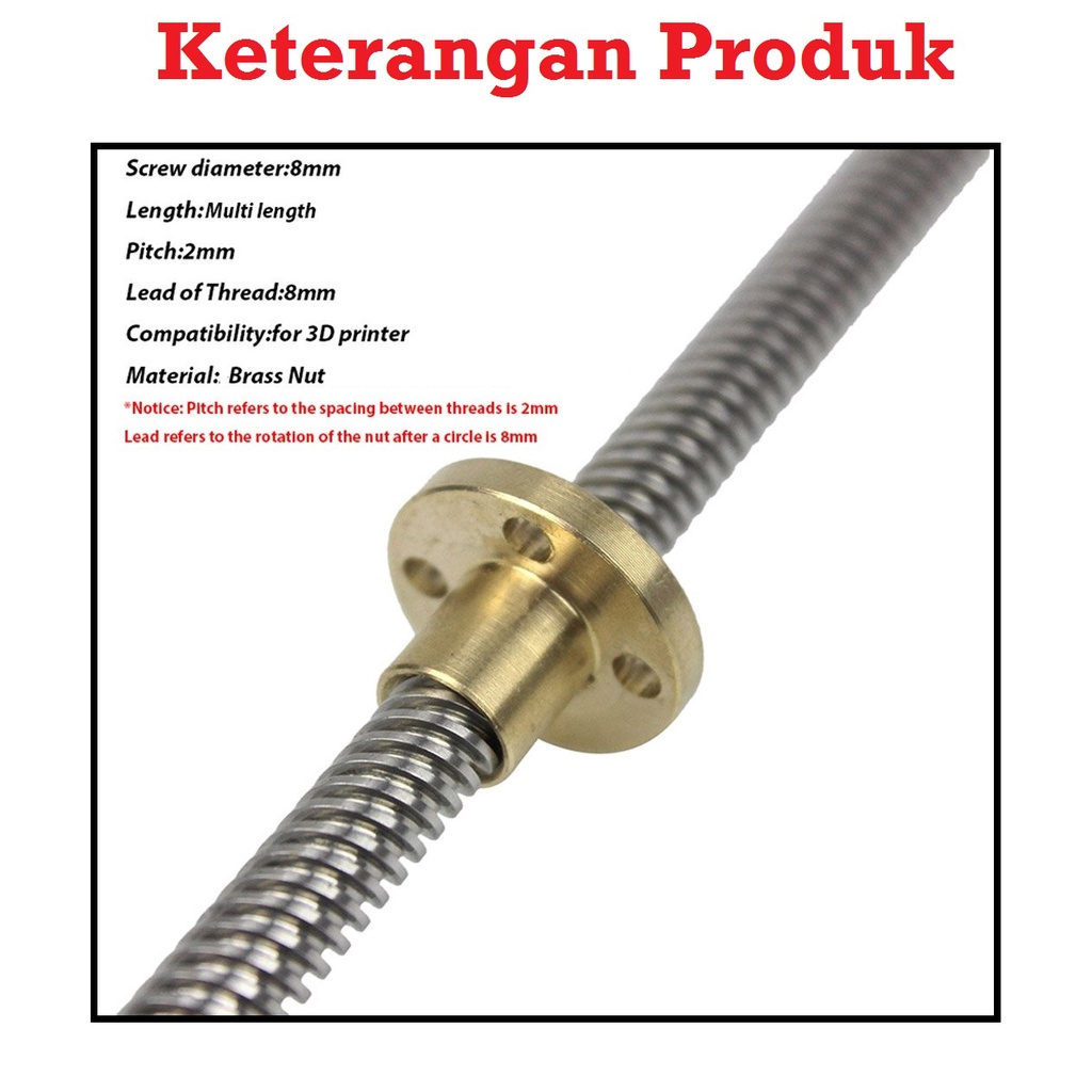 Jual [HAEBOT] Spring T Nut TNut T8 Lead Screw 8mm Leadscrew 8 Pitch 2mm ...
