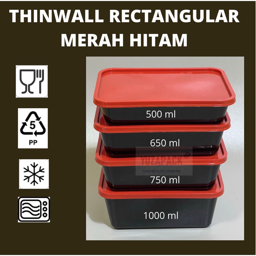 Jual Thinwall Rectangular All Varian Merah Hitam Take Away Box Plastics